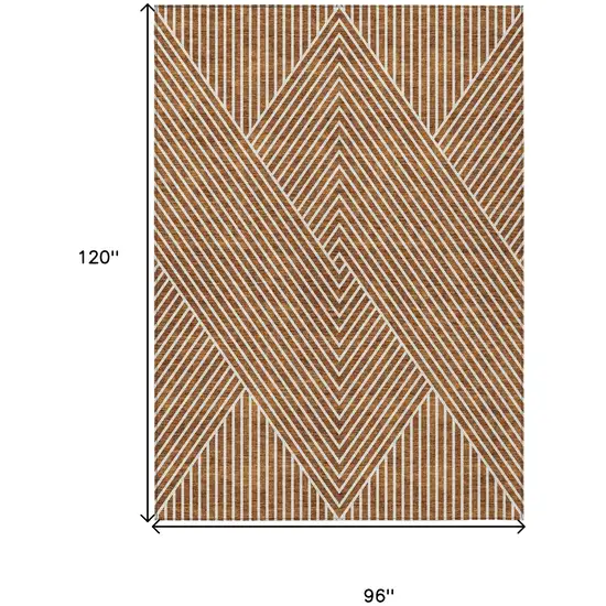 Terra Cotta And Ivory Geometric Washable Indoor Outdoor Area Rug Photo 3