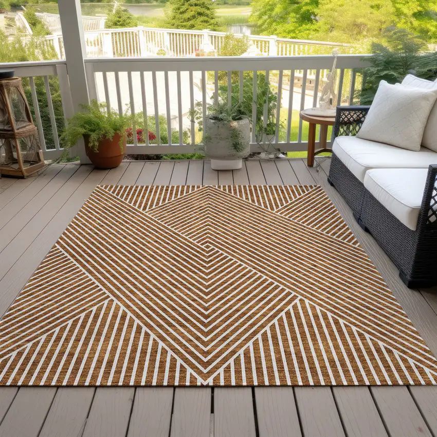 Terra Cotta And Ivory Geometric Washable Indoor Outdoor Area Rug Photo 8