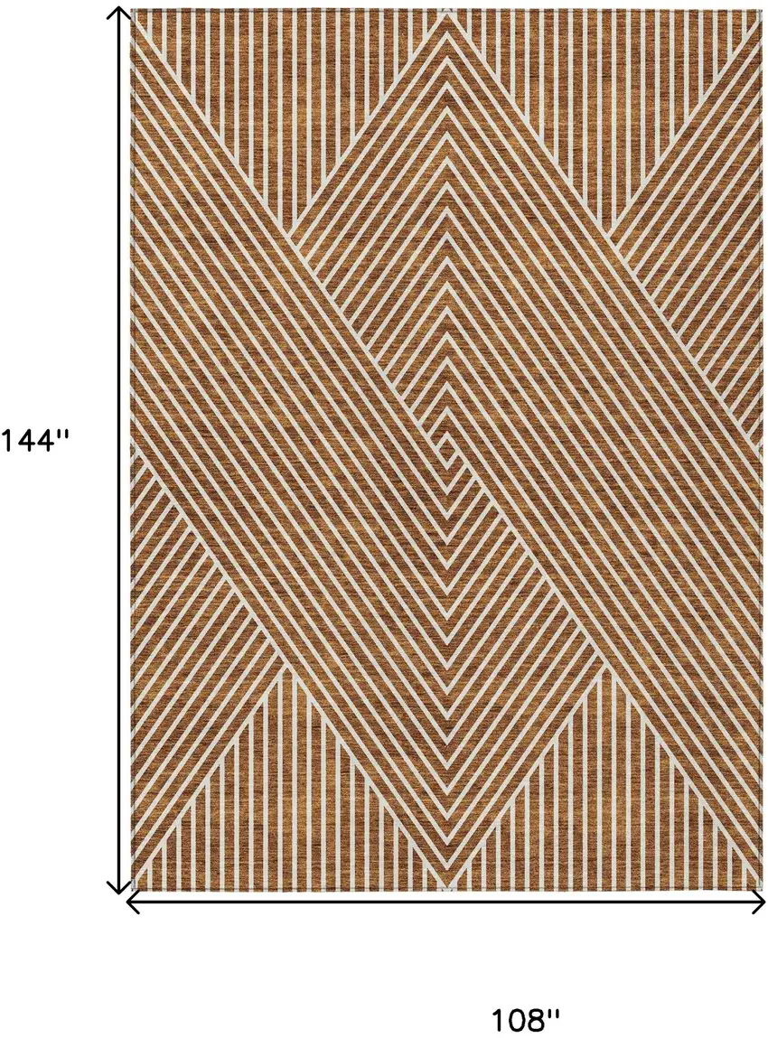 Terra Cotta And Ivory Geometric Washable Indoor Outdoor Area Rug Photo 3