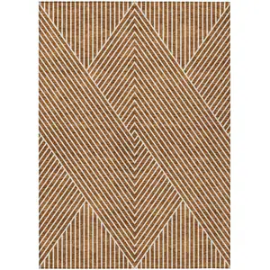 Photo of Terra Cotta And Ivory Geometric Washable Indoor Outdoor Area Rug