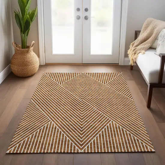 Terra Cotta And Ivory Geometric Washable Indoor Outdoor Area Rug Photo 9