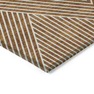 Photo of Terra Cotta And Ivory Geometric Washable Indoor Outdoor Area Rug