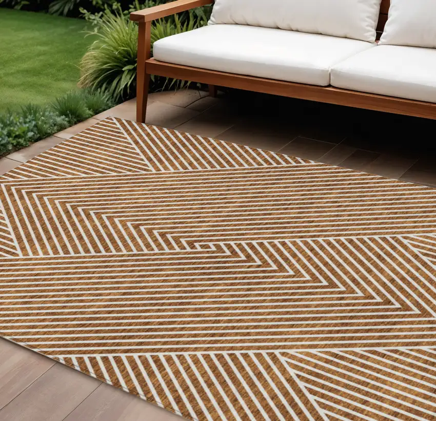 Terra Cotta And Ivory Geometric Washable Indoor Outdoor Area Rug Photo 1