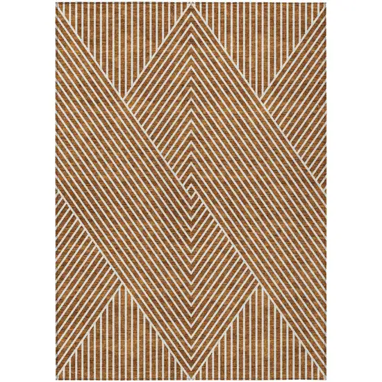 Terra Cotta And Ivory Geometric Washable Indoor Outdoor Area Rug Photo 2