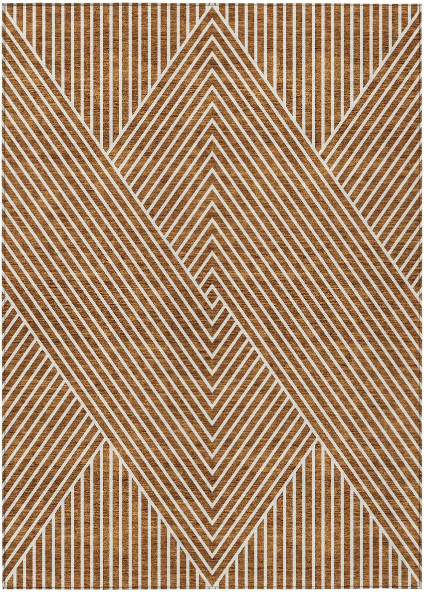 Terra Cotta And Ivory Geometric Washable Indoor Outdoor Area Rug Photo 2