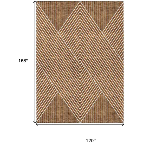 Terra Cotta And Ivory Geometric Washable Indoor Outdoor Area Rug Photo 3
