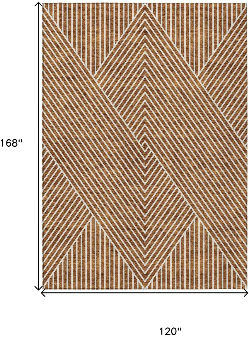 Terra Cotta And Ivory Geometric Washable Indoor Outdoor Area Rug Photo 3