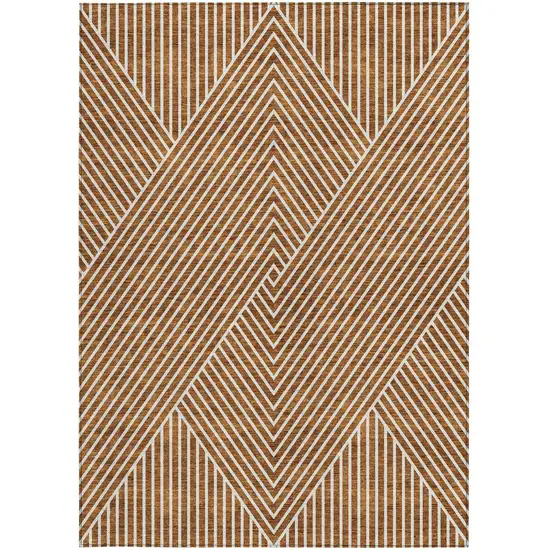 Terra Cotta And Ivory Geometric Washable Indoor Outdoor Area Rug Photo 7