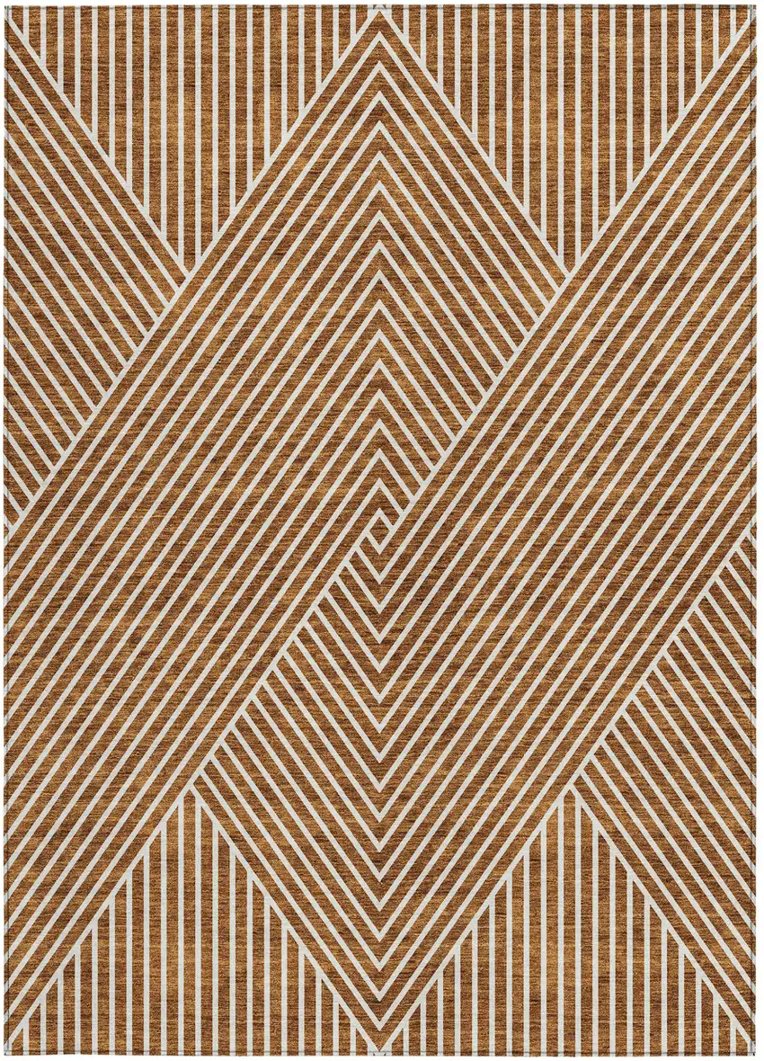 Terra Cotta And Ivory Geometric Washable Indoor Outdoor Area Rug Photo 7