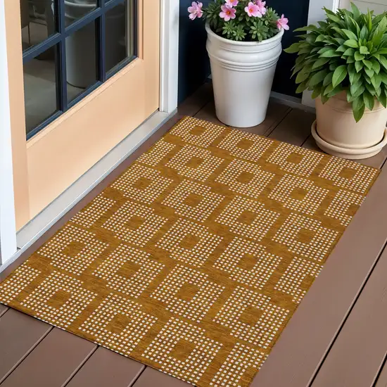 Terra Cotta And Ivory Geometric Washable Indoor Outdoor Area Rug Photo 1