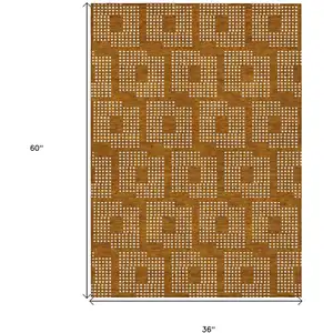 Photo of Terra Cotta And Ivory Geometric Washable Indoor Outdoor Area Rug