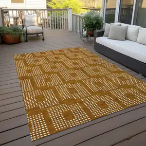 Photo of Terra Cotta And Ivory Geometric Washable Indoor Outdoor Area Rug