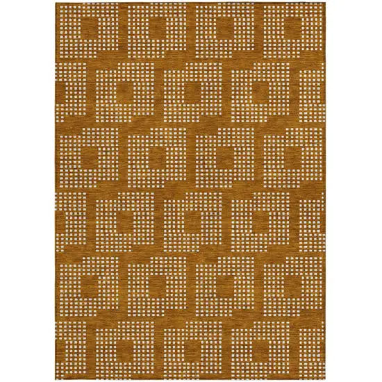 Terra Cotta And Ivory Geometric Washable Indoor Outdoor Area Rug Photo 7