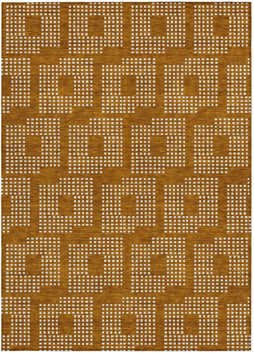 Terra Cotta And Ivory Geometric Washable Indoor Outdoor Area Rug Photo 7