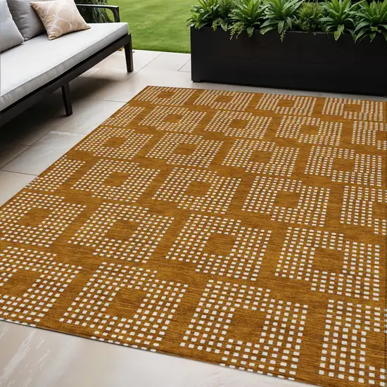 Terra Cotta And Ivory Geometric Washable Indoor Outdoor Area Rug Photo 1
