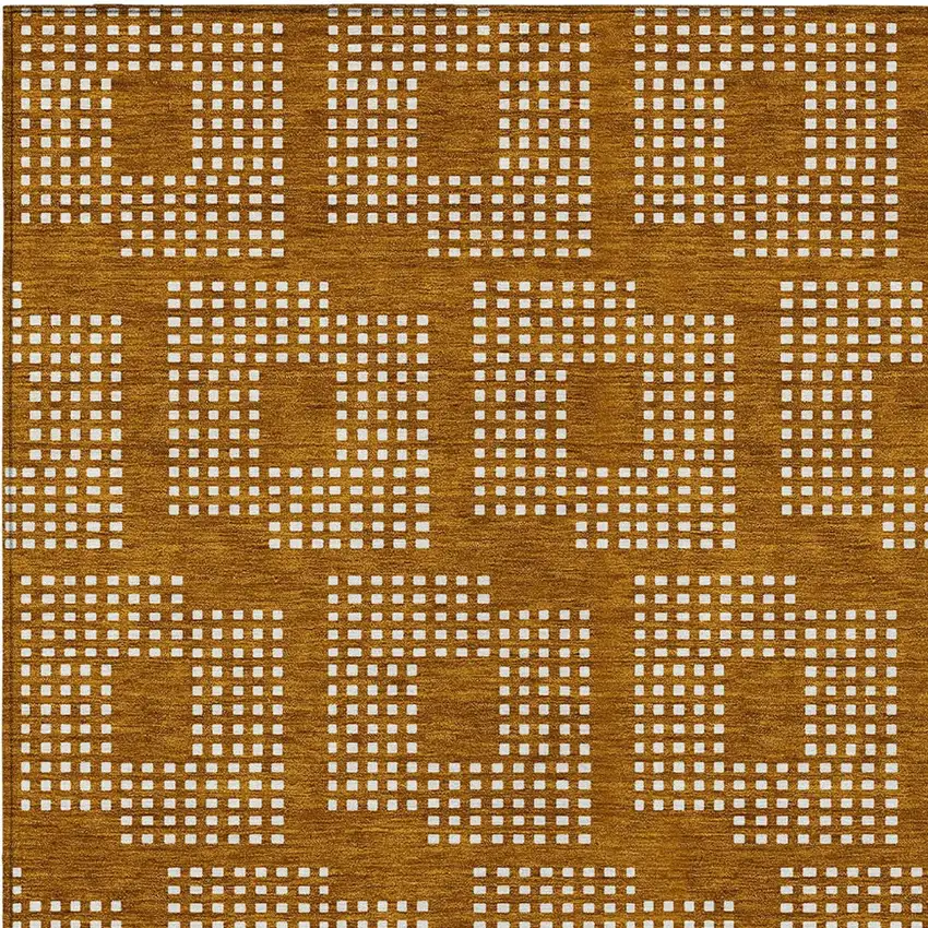 Terra Cotta And Ivory Geometric Washable Indoor Outdoor Area Rug Photo 6
