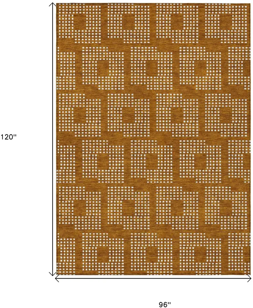 Terra Cotta And Ivory Geometric Washable Indoor Outdoor Area Rug Photo 3