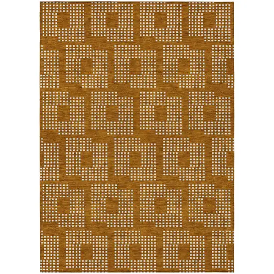 Terra Cotta And Ivory Geometric Washable Indoor Outdoor Area Rug Photo 2