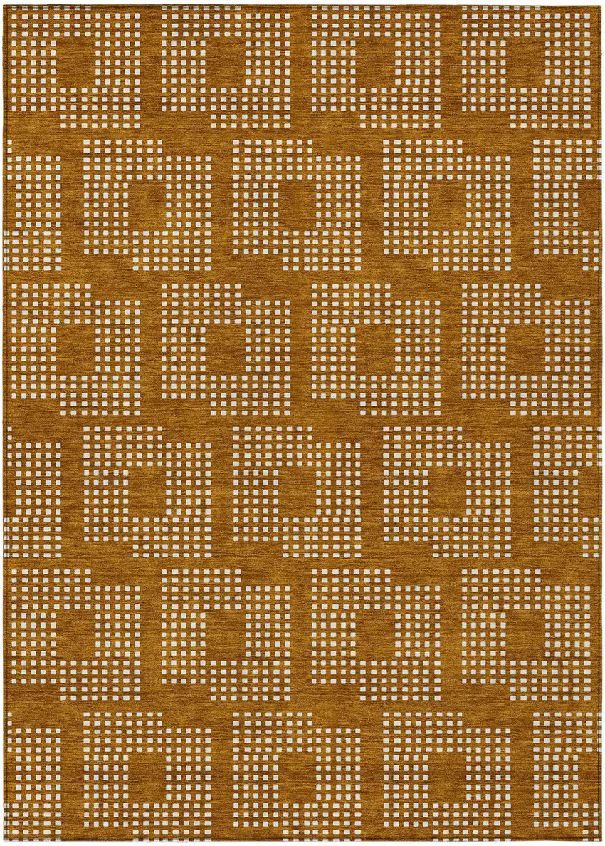 Terra Cotta And Ivory Geometric Washable Indoor Outdoor Area Rug Photo 2