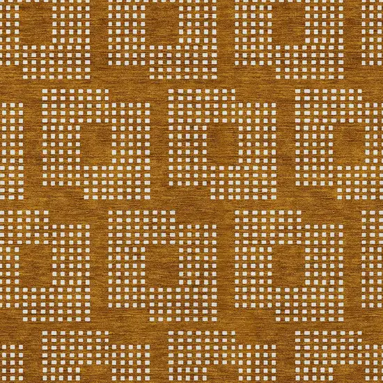 Terra Cotta And Ivory Geometric Washable Indoor Outdoor Area Rug Photo 6