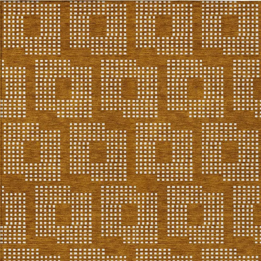 Terra Cotta And Ivory Geometric Washable Indoor Outdoor Area Rug Photo 7