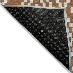Photo of Terra Cotta And Ivory Geometric Washable Indoor Outdoor Area Rug