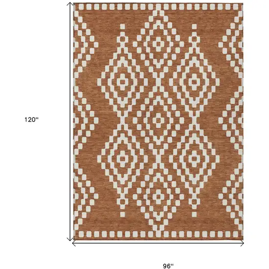 Terra Cotta And Ivory Geometric Washable Indoor Outdoor Area Rug Photo 3