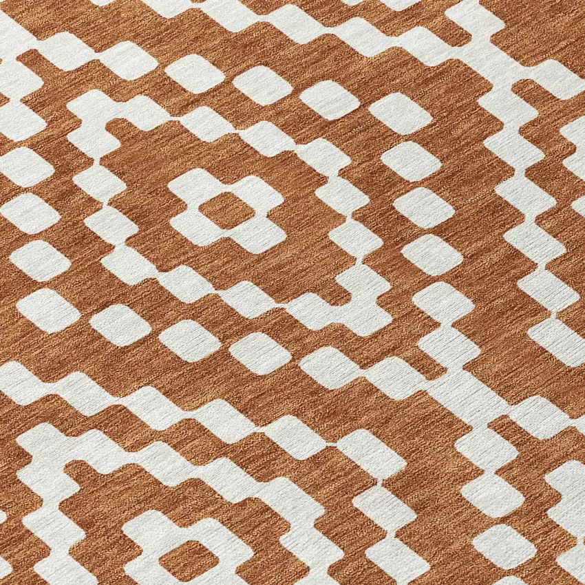 Terra Cotta And Ivory Geometric Washable Indoor Outdoor Area Rug Photo 5