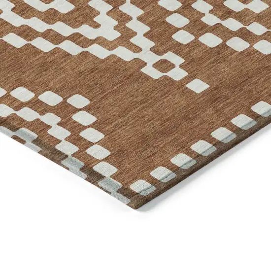 Terra Cotta And Ivory Geometric Washable Indoor Outdoor Area Rug Photo 4