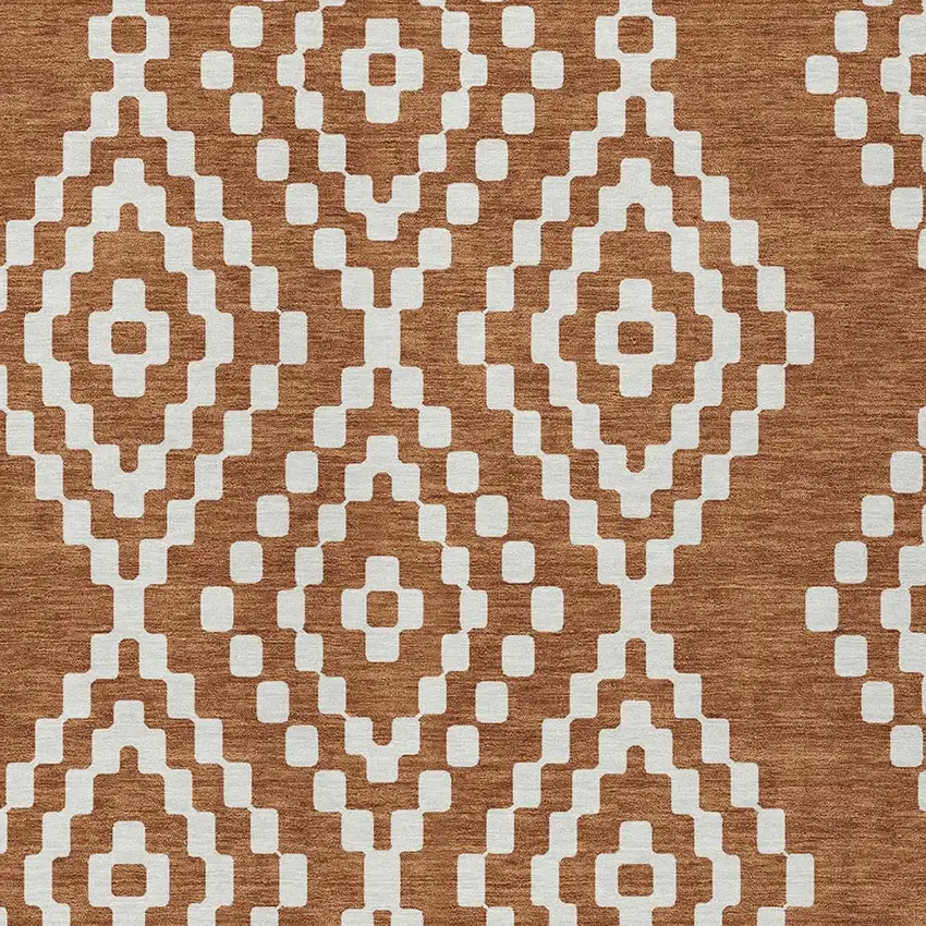 Terra Cotta And Ivory Geometric Washable Indoor Outdoor Area Rug Photo 7