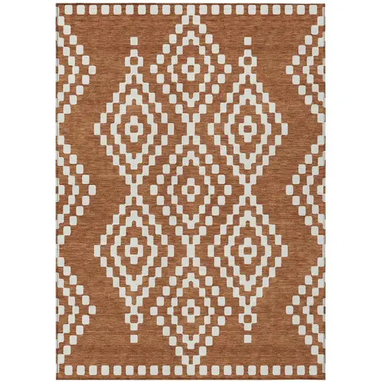 Terra Cotta And Ivory Geometric Washable Indoor Outdoor Area Rug Photo 2
