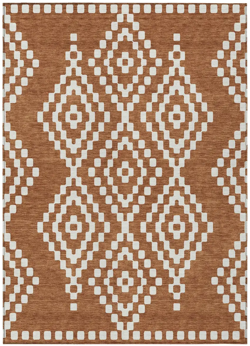 Terra Cotta And Ivory Geometric Washable Indoor Outdoor Area Rug Photo 2