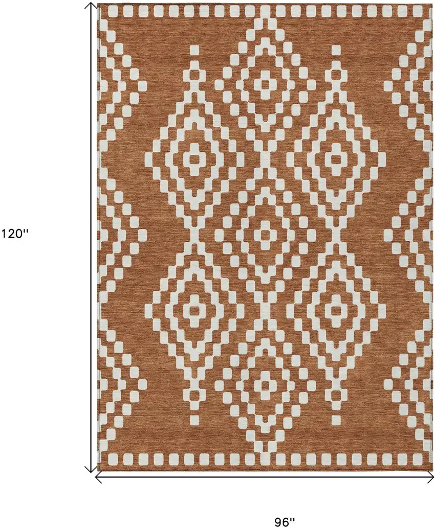 Terra Cotta And Ivory Geometric Washable Indoor Outdoor Area Rug Photo 8