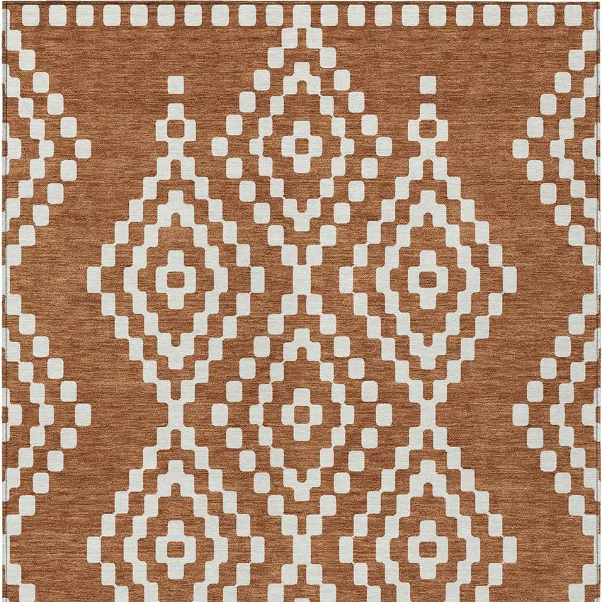 Terra Cotta And Ivory Geometric Washable Indoor Outdoor Area Rug Photo 7