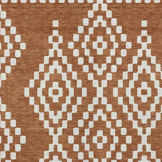 Terra Cotta And Ivory Geometric Washable Indoor Outdoor Area Rug Photo 7