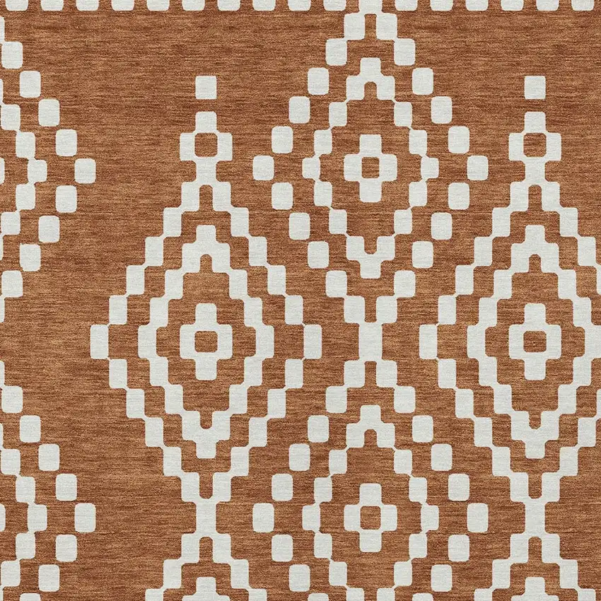 Terra Cotta And Ivory Geometric Washable Indoor Outdoor Area Rug Photo 7