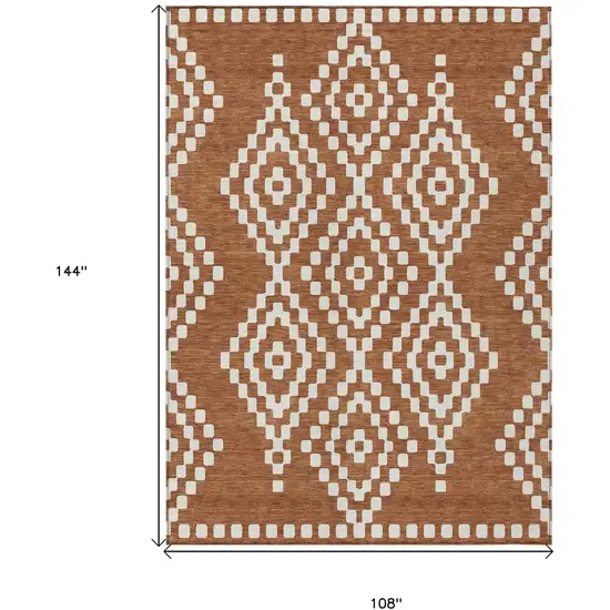 Terra Cotta And Ivory Geometric Washable Indoor Outdoor Area Rug Photo 3