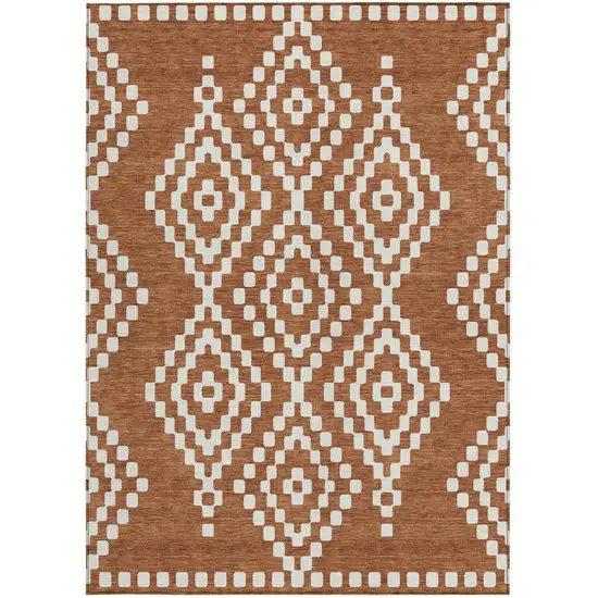 Terra Cotta And Ivory Geometric Washable Indoor Outdoor Area Rug Photo 8