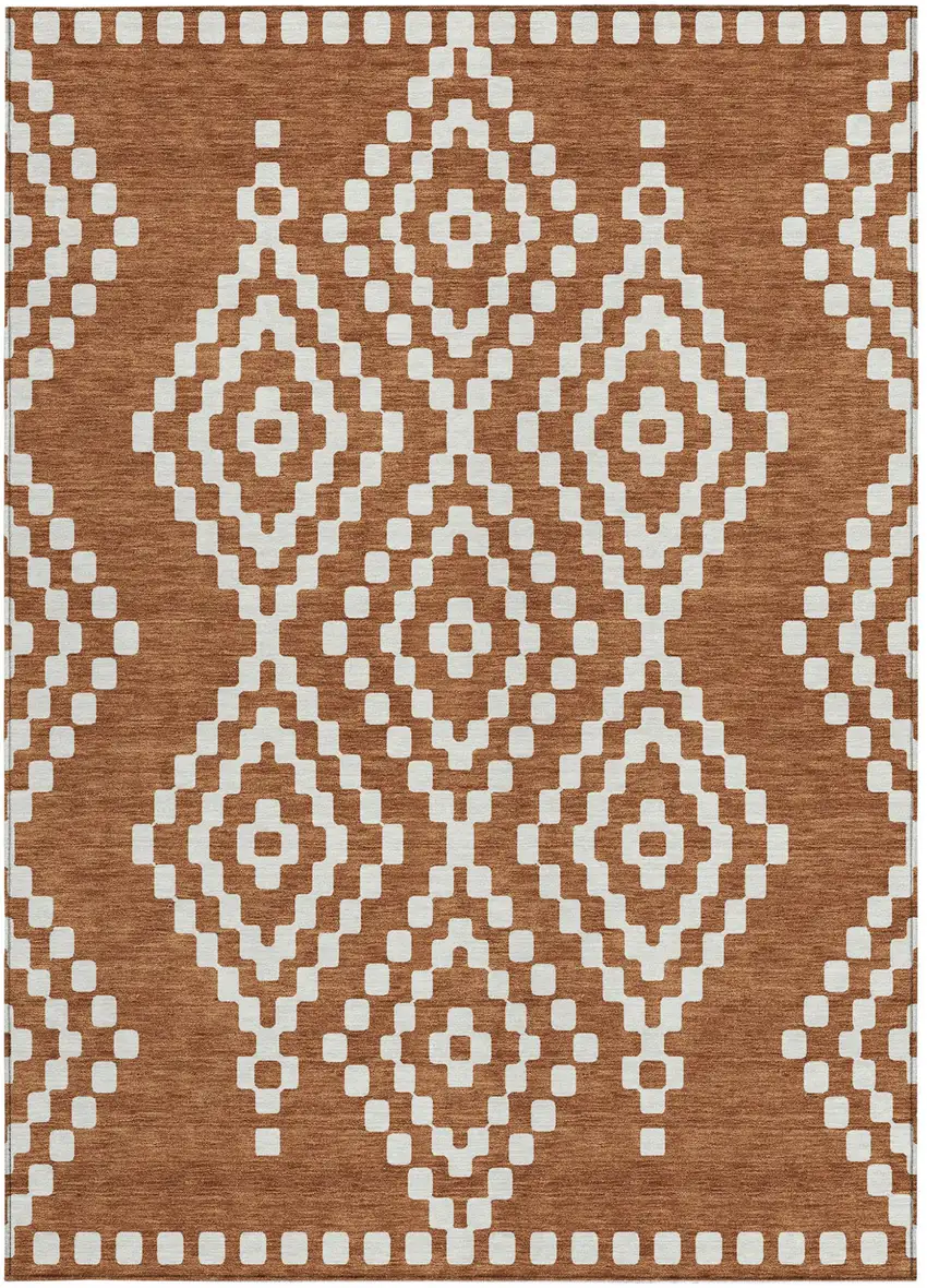 Terra Cotta And Ivory Geometric Washable Indoor Outdoor Area Rug Photo 8
