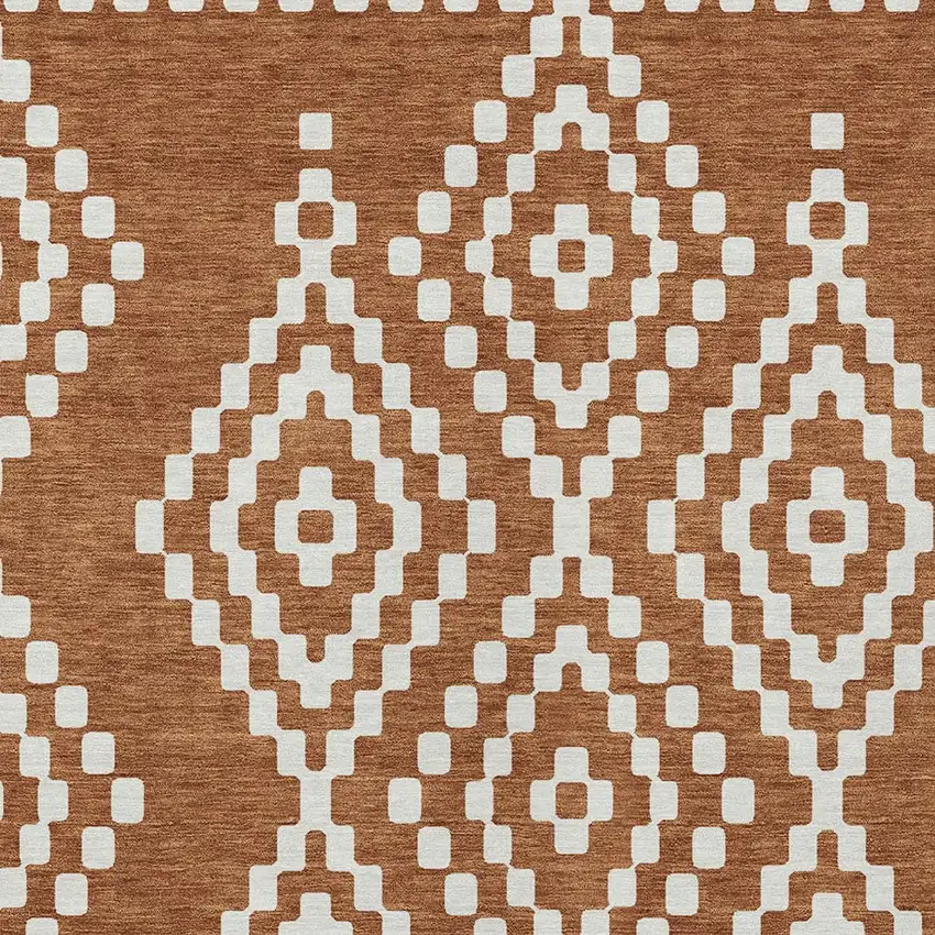 Terra Cotta And Ivory Geometric Washable Indoor Outdoor Area Rug Photo 7