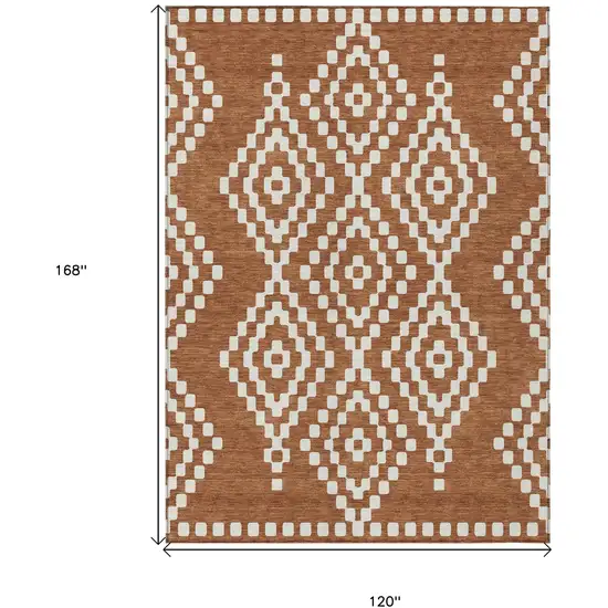 Terra Cotta And Ivory Geometric Washable Indoor Outdoor Area Rug Photo 3