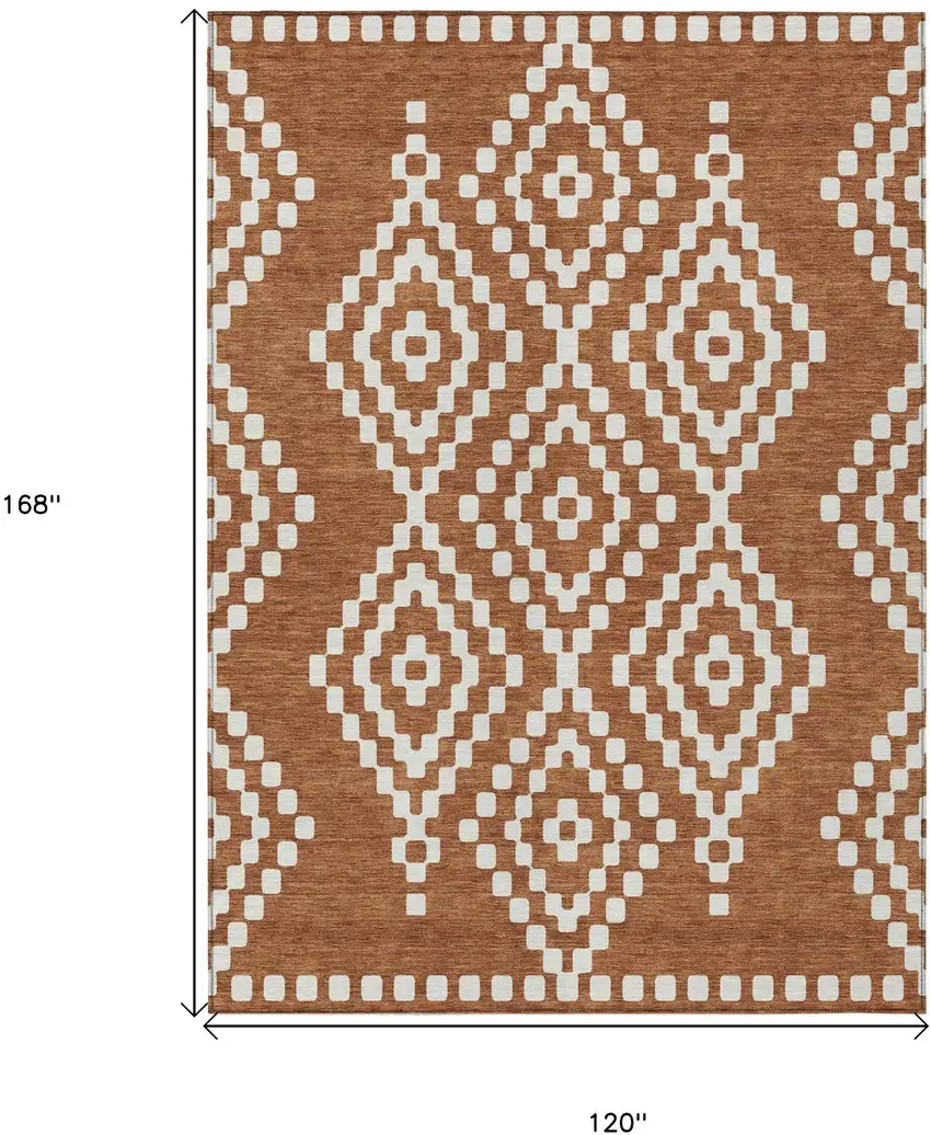 Terra Cotta And Ivory Geometric Washable Indoor Outdoor Area Rug Photo 3