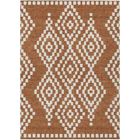 Terra Cotta And Ivory Geometric Washable Indoor Outdoor Area Rug Photo 2