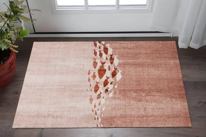 Terra Cotta And Ivory Nautical Washable Area Rug With UV Protection Photo 3