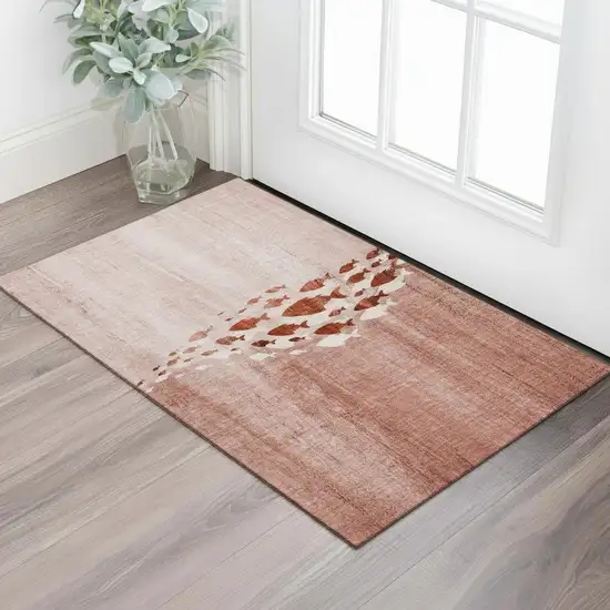 Terra Cotta And Ivory Nautical Washable Area Rug With UV Protection Photo 1