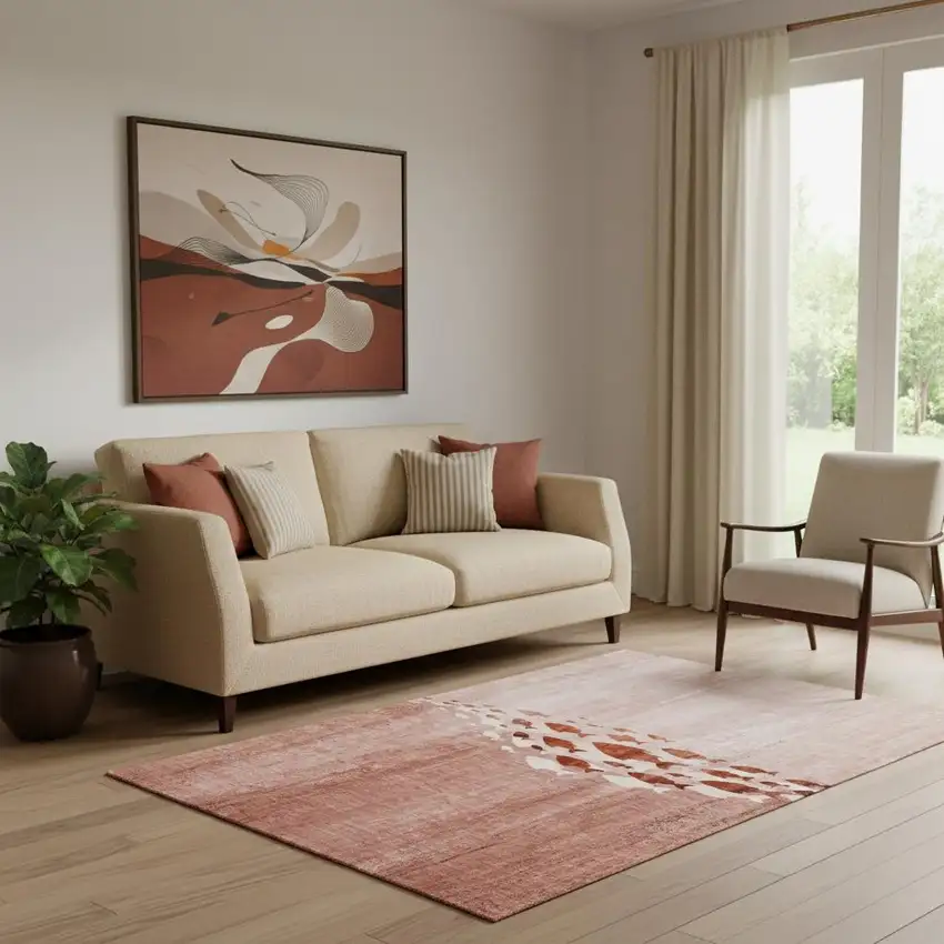 Terra Cotta And Ivory Nautical Washable Area Rug With UV Protection Photo 1