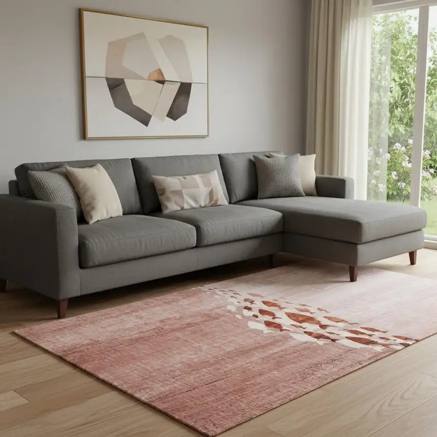 Terra Cotta And Ivory Nautical Washable Area Rug With UV Protection Photo 1