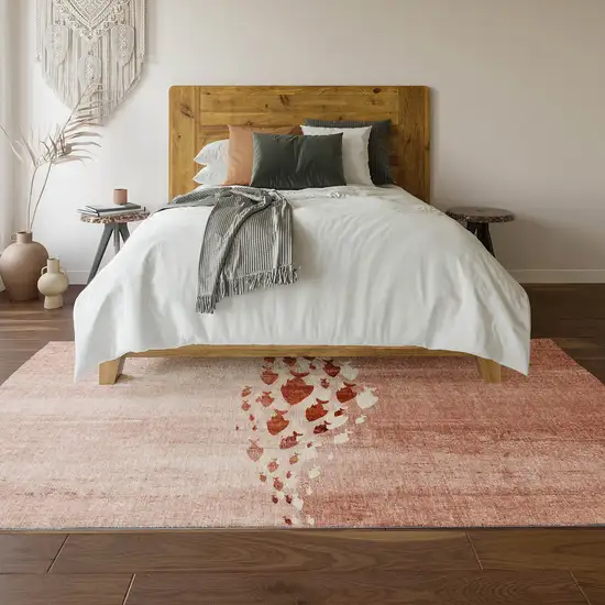 Terra Cotta And Ivory Nautical Washable Area Rug With UV Protection Photo 5