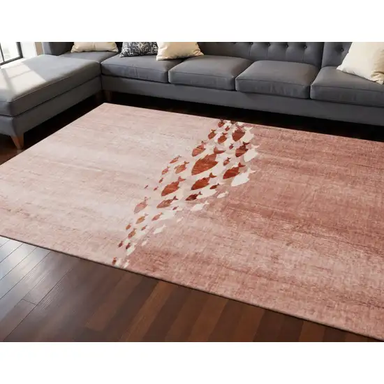 Terra Cotta And Ivory Nautical Washable Area Rug With UV Protection Photo 2