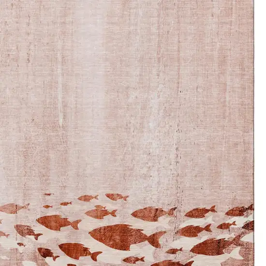 Terra Cotta And Ivory Nautical Washable Area Rug With UV Protection Photo 4